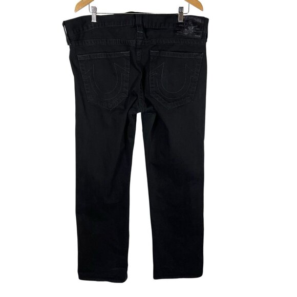 True Religion Mens 38 Black Straight Flap Leg Casual Y2K Streetwear Jeans - Picture 2 of 9